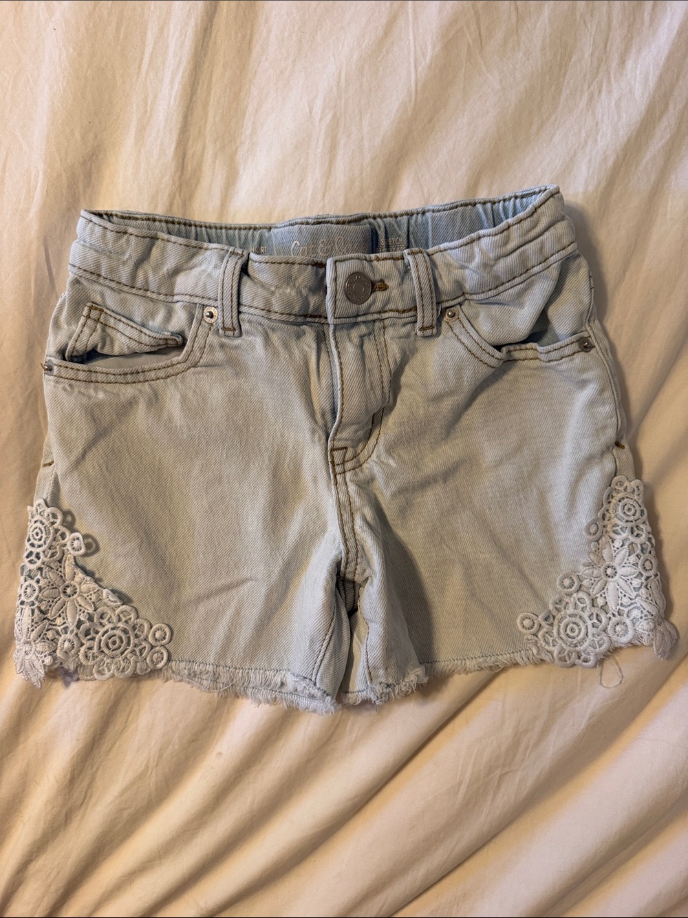 Cat & Jack Light Blue Denim Shorts with White Lace Accent